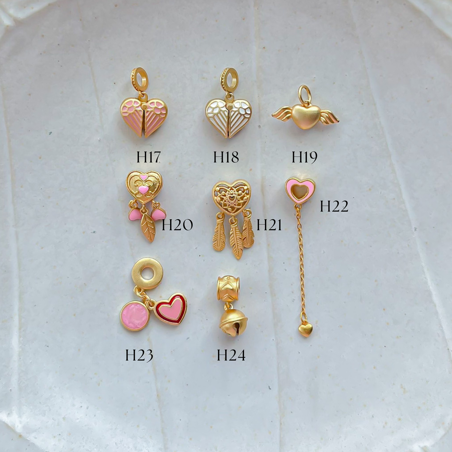 Gold Plated Heart Charms Set A