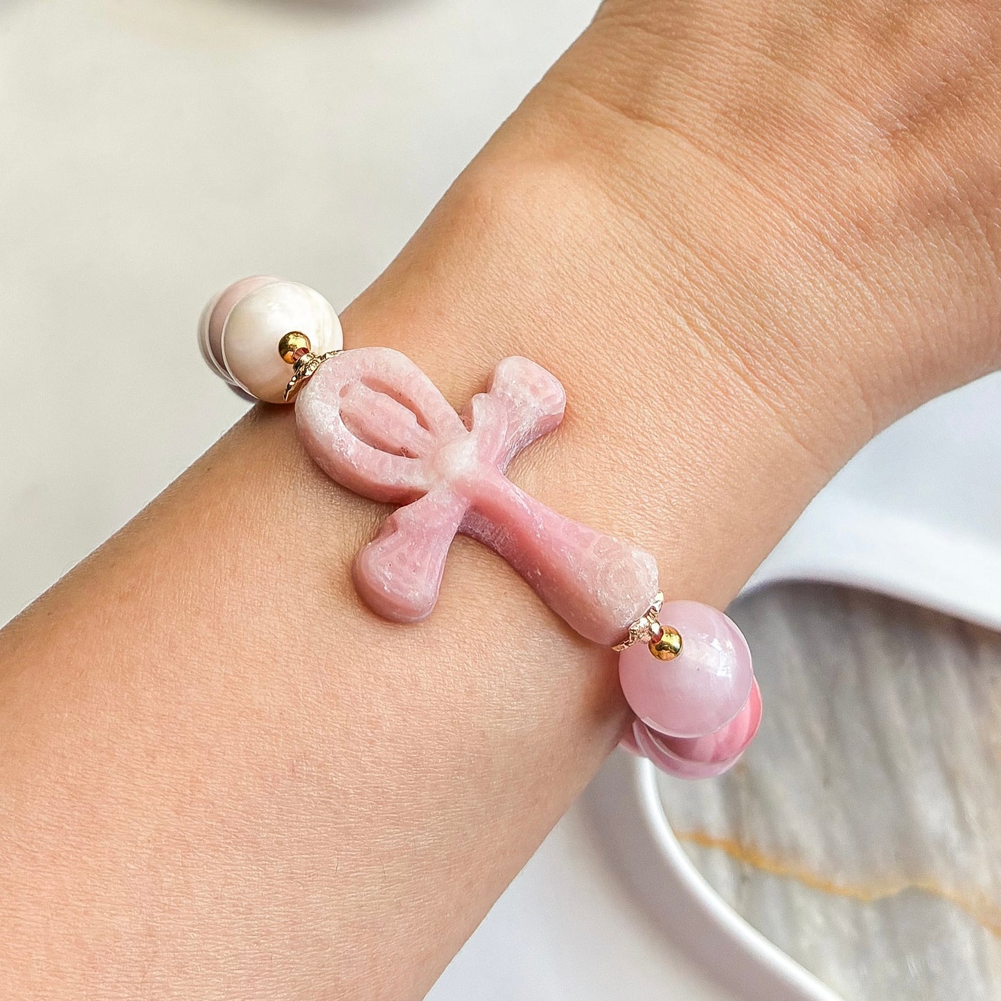 Eternal Heart Ankh Rosary Bracelet [Love, Healing, Abundance ]