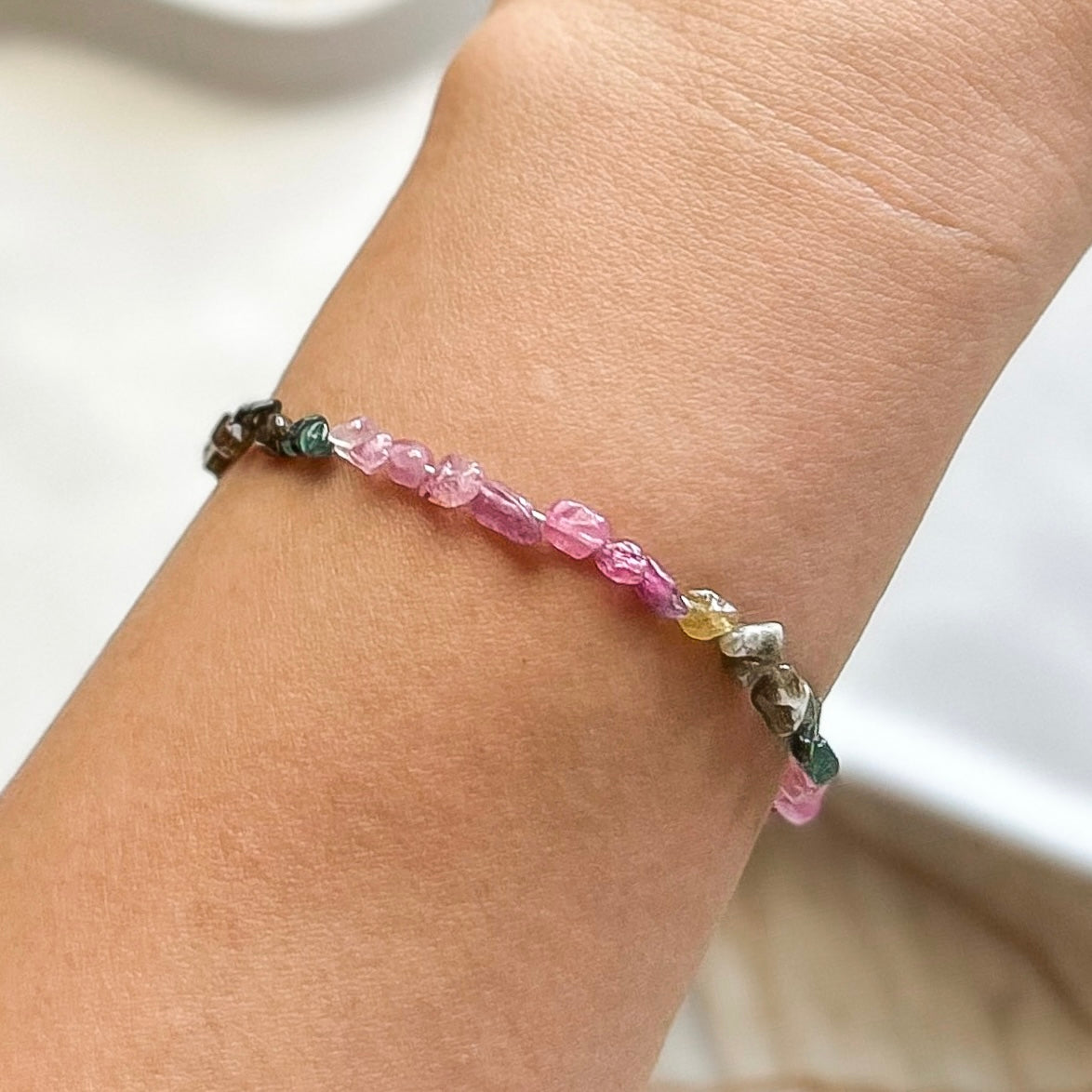 Mixed Tourmaline Adjustable Chain Bracelet