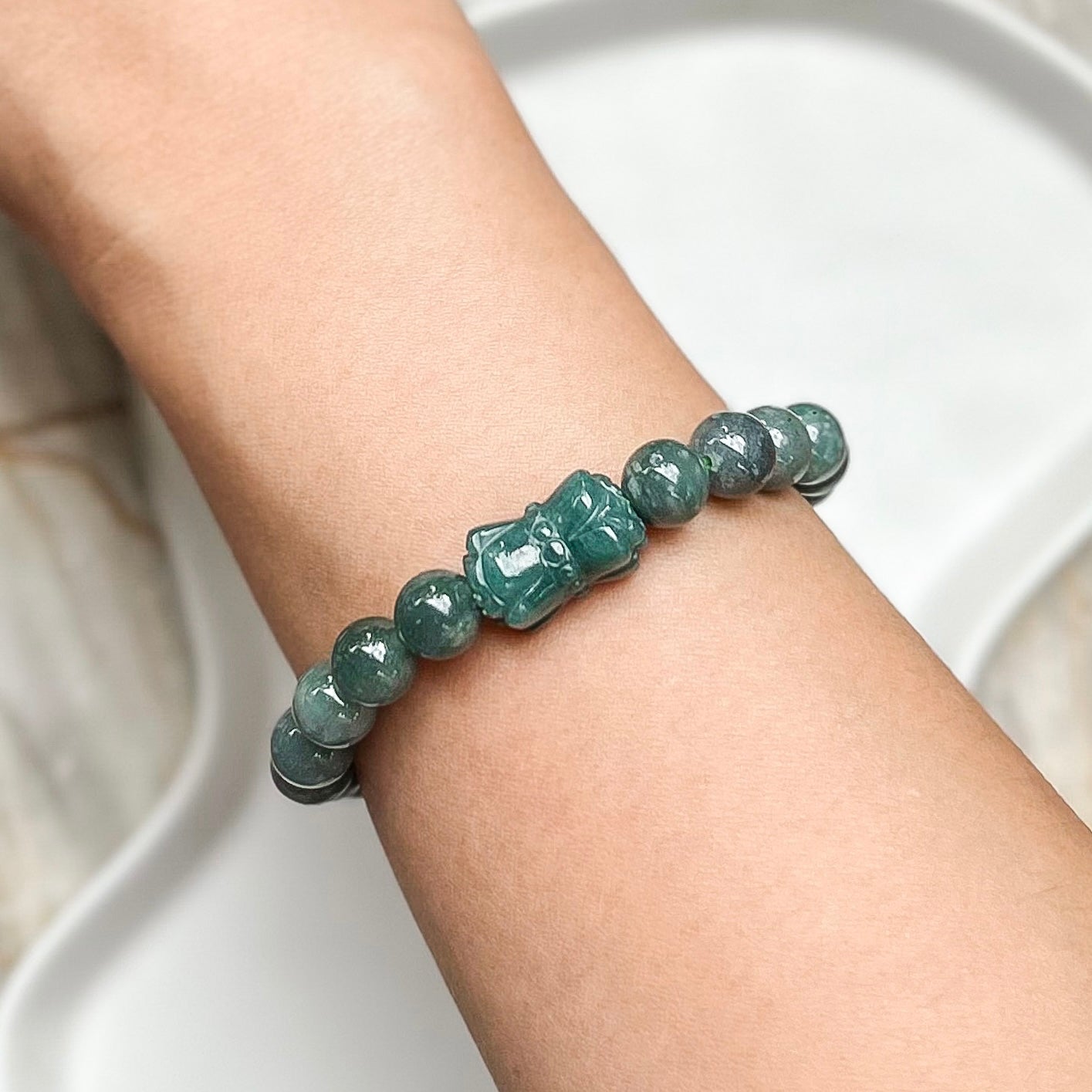 Blue Water Jadeite with Double Lotus