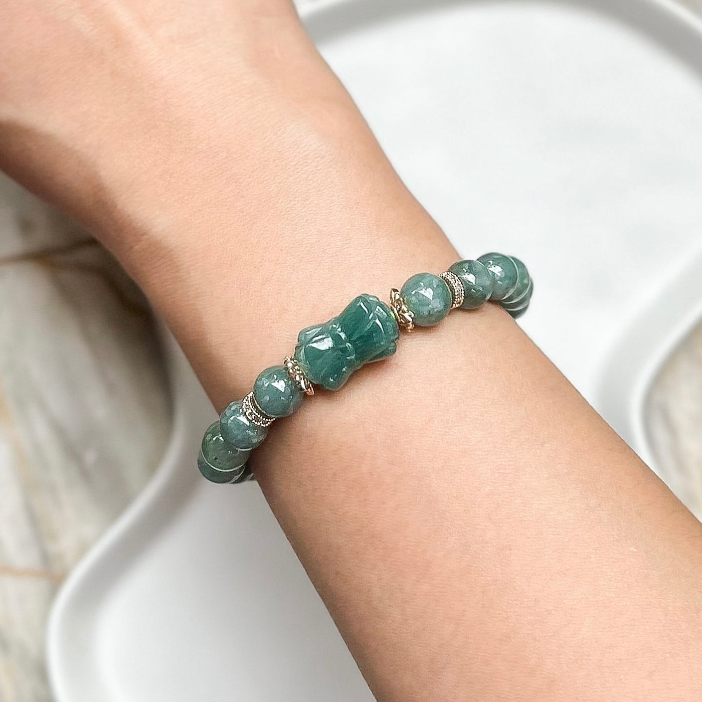 Blue Water Jadeite with Double Lotus