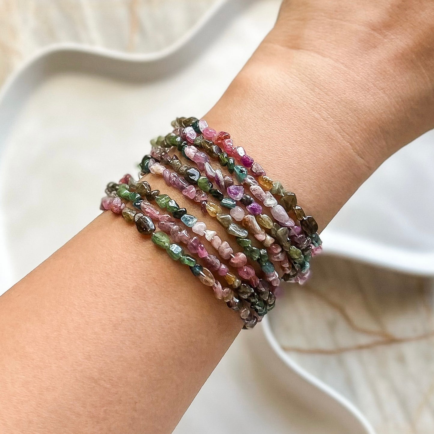 Mixed Tourmaline Adjustable Chain Bracelet