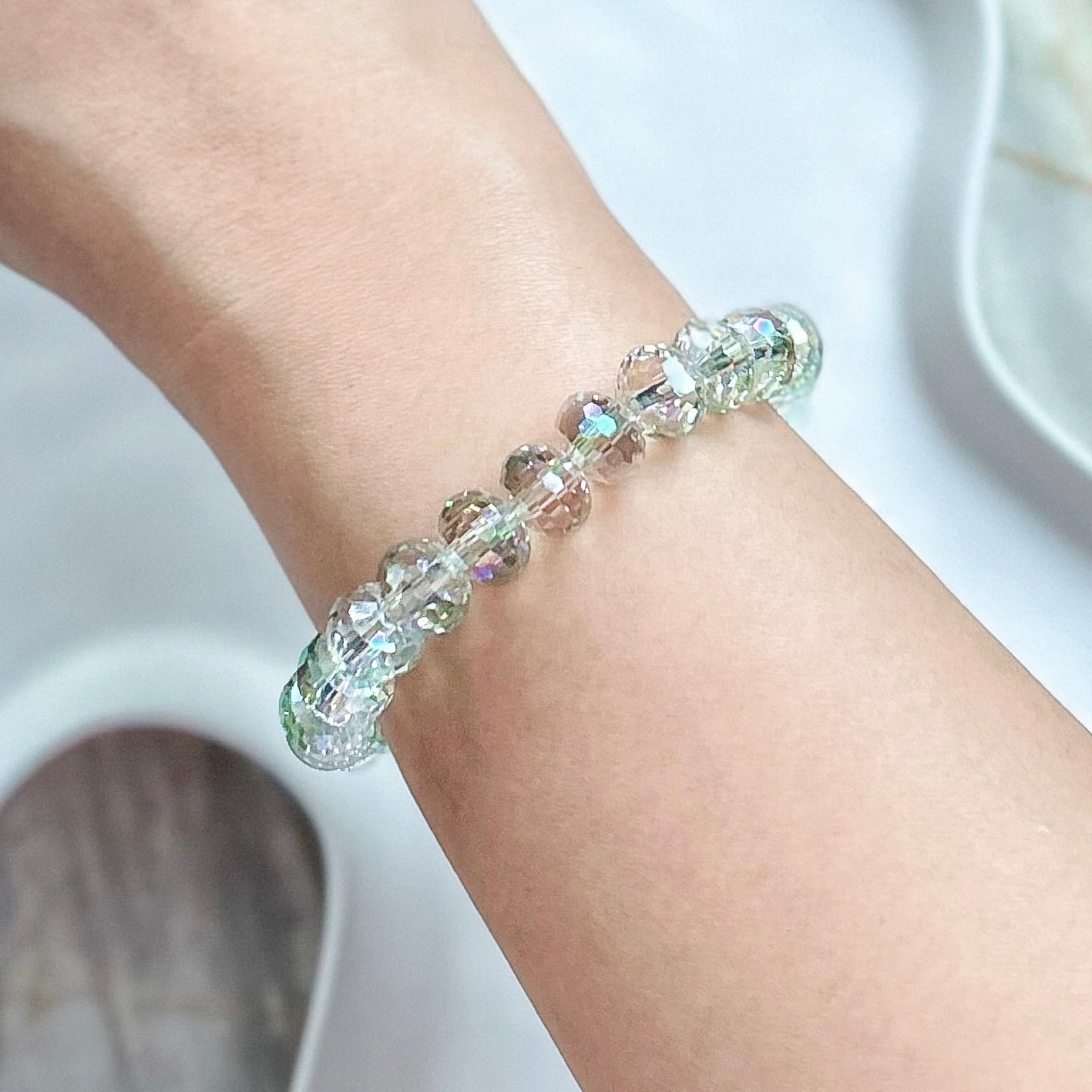 Aura Quartz, Faceted Rondelle 9mm