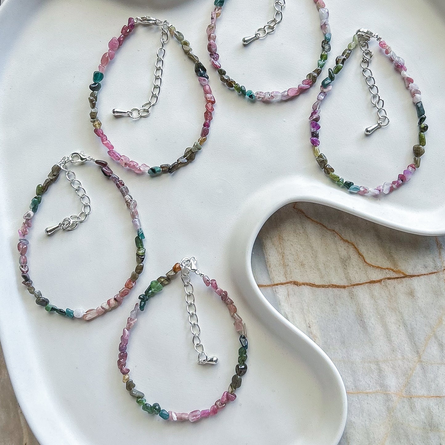 Mixed Tourmaline Adjustable Chain Bracelet