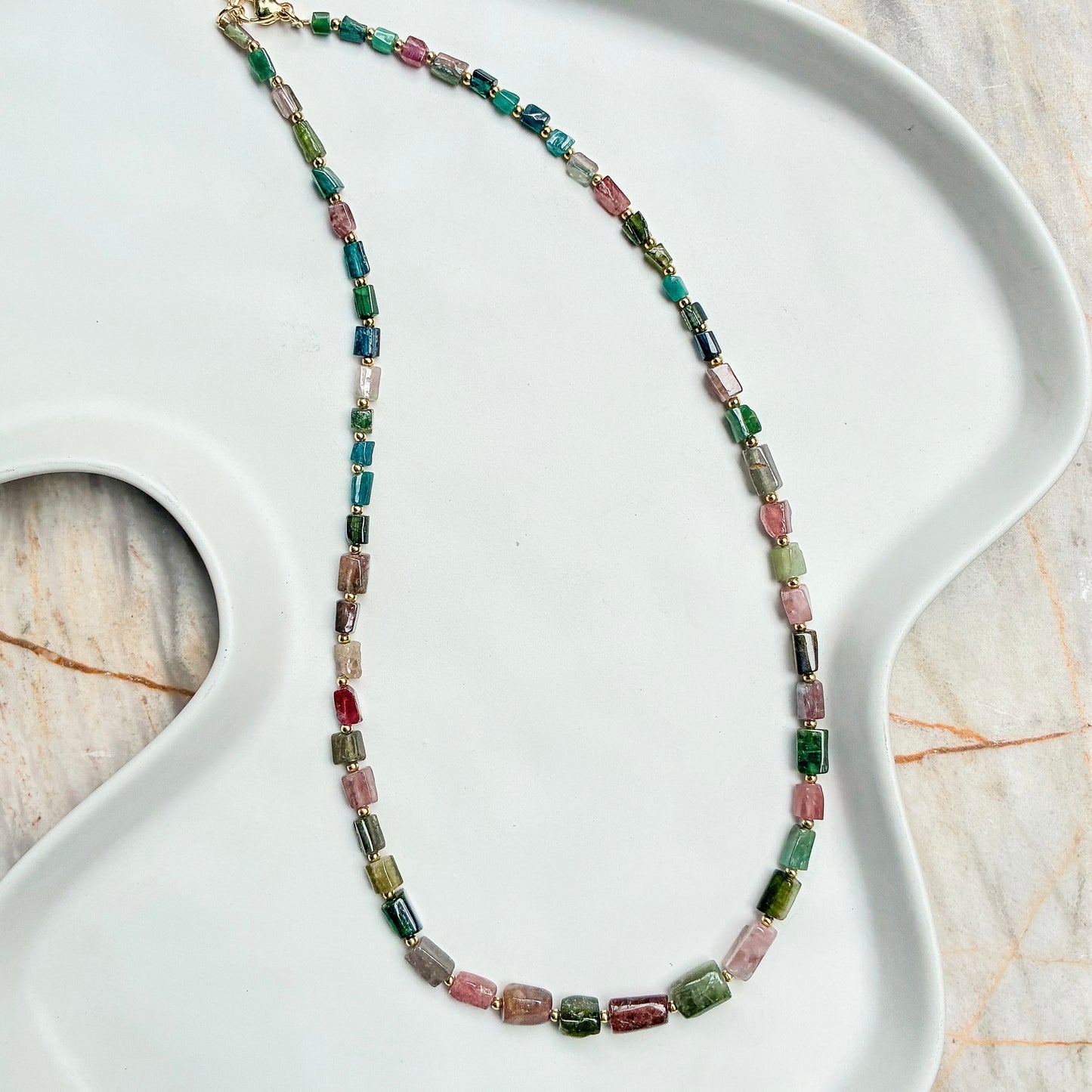 Rainbow Shield v3  [Mixed Tourmaline Necklace Freeform Barrel]