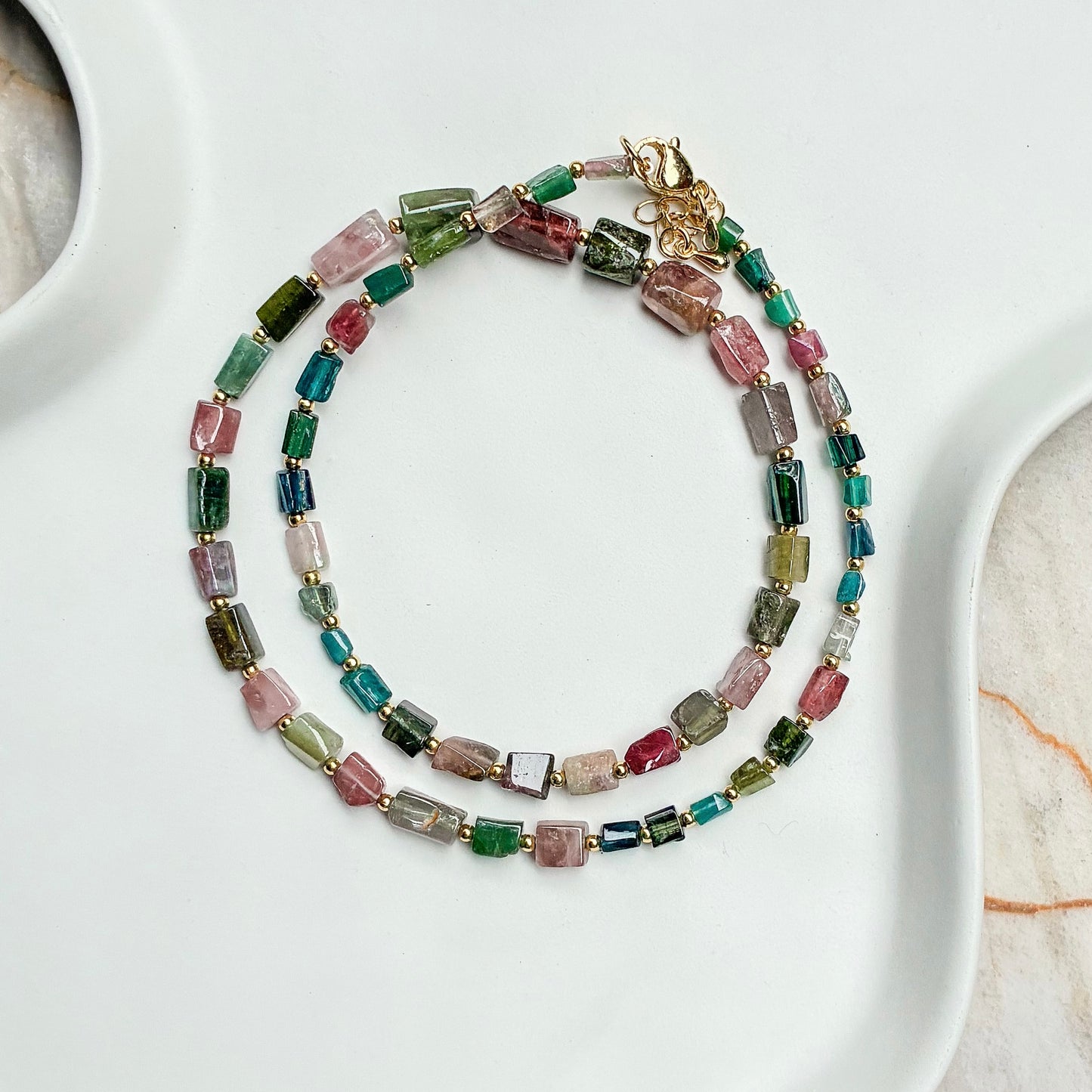Rainbow Shield v3  [Mixed Tourmaline Necklace Freeform Barrel]