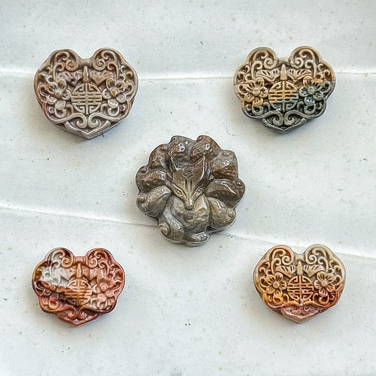 Alashan Agate Ruyi and Fox Statement Charms