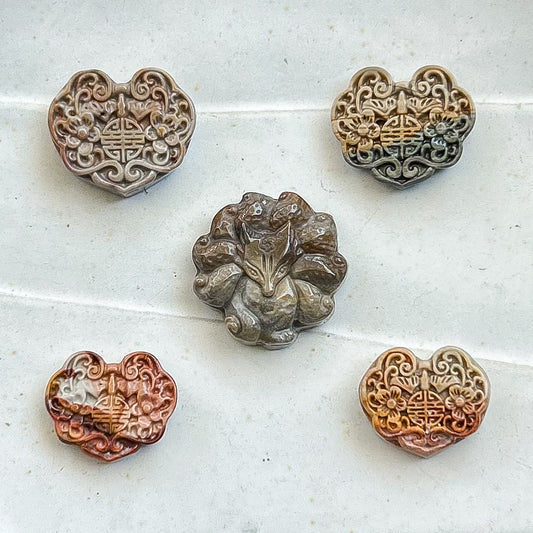 Alashan Agate Ruyi and Fox Statement Charms