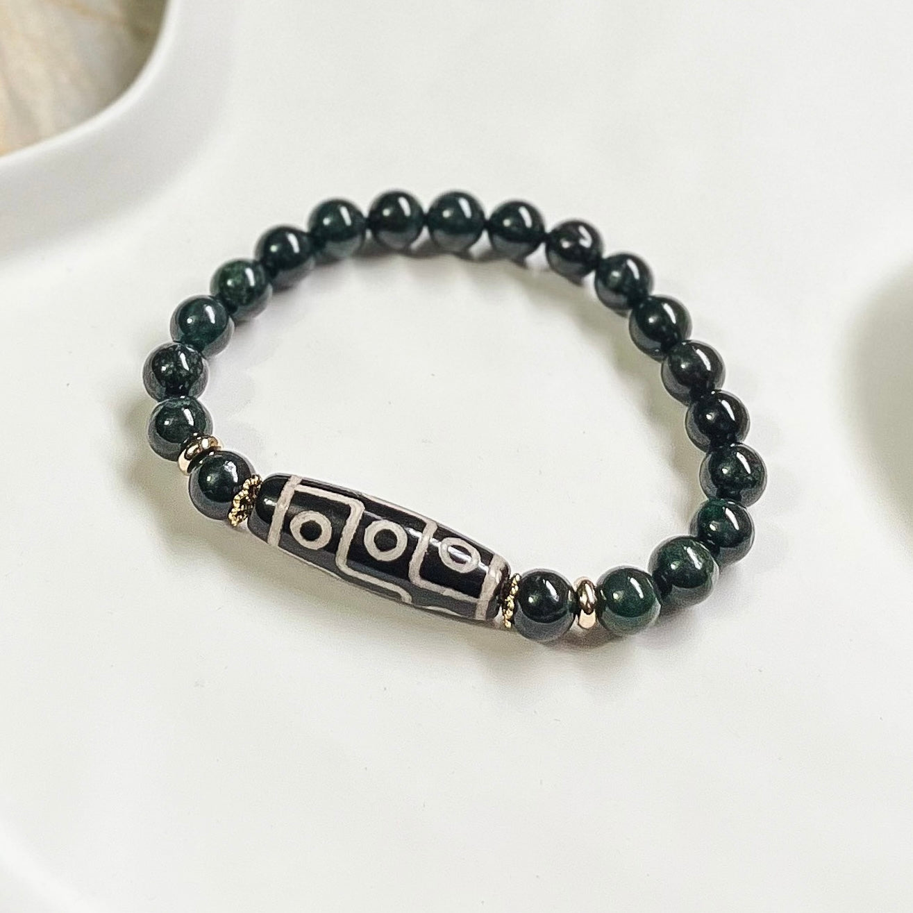 Black Burmese Jade with 9 Eye Dzi [Ghost Month Protection Charm Bracelet]