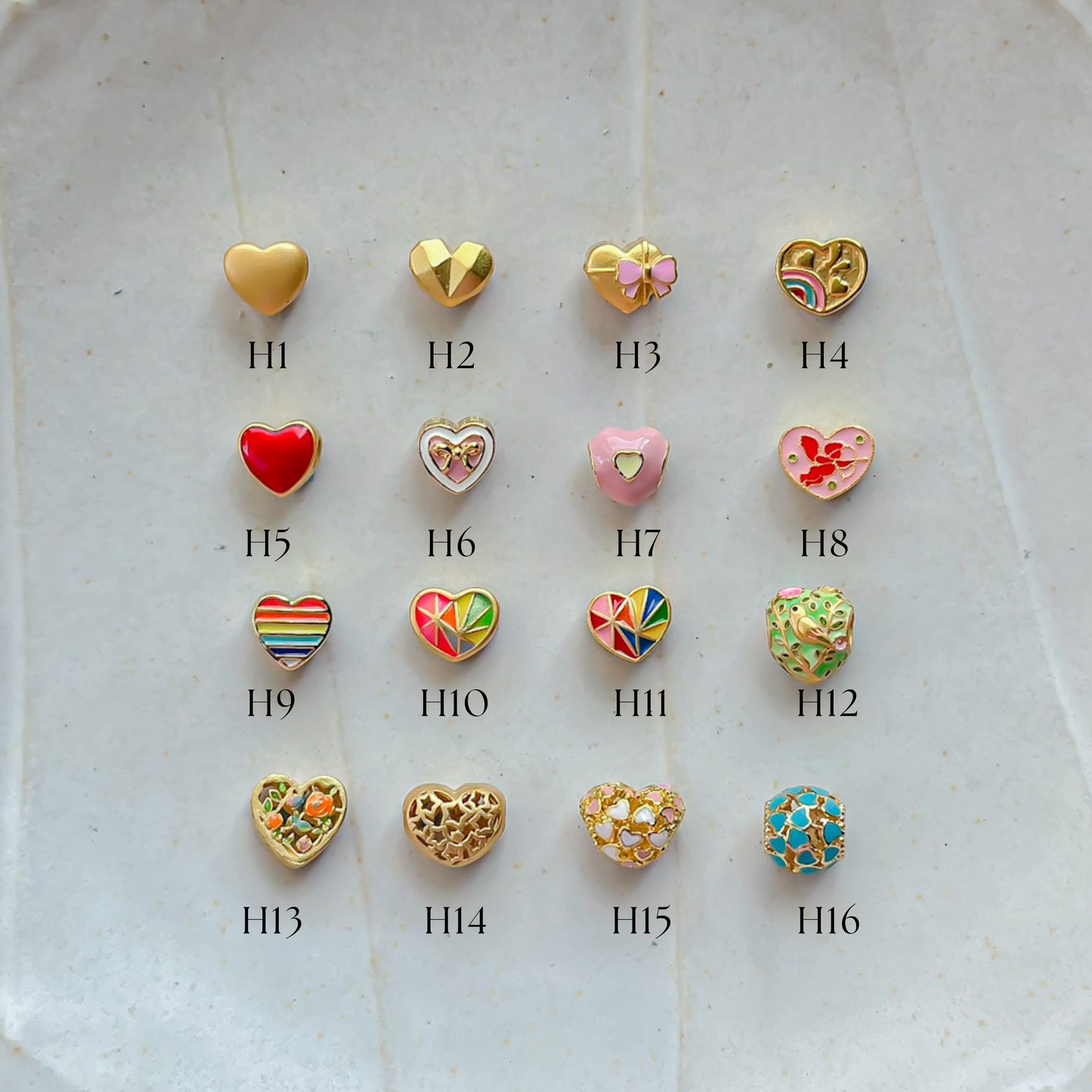 Gold Plated Heart Charms Set A