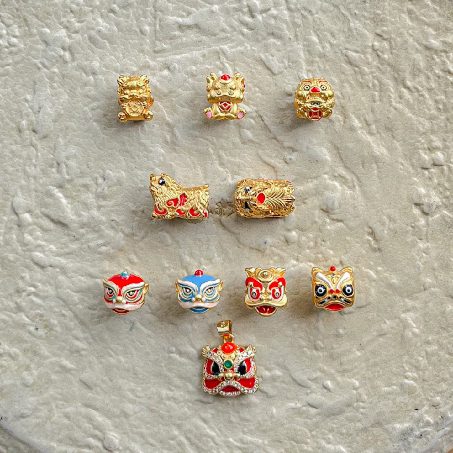 Gold Plated Gold Eater, Qilin & Lion Charms
