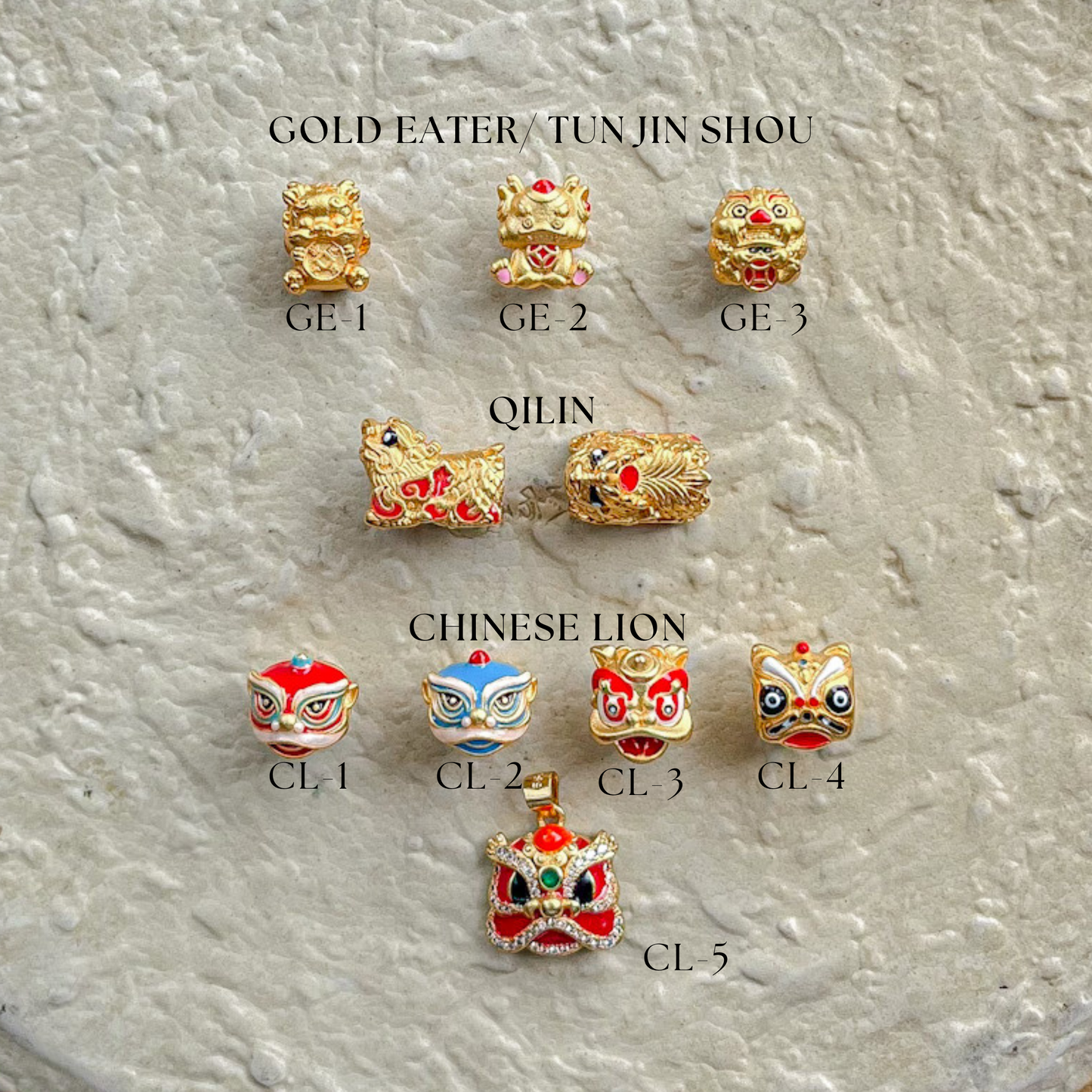 Gold Plated Gold Eater, Qilin & Lion Charms