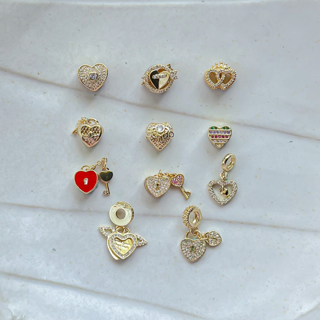 Gold Plated Heart Charms Set B