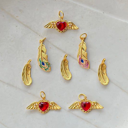 Gold Plated Feather & Heart Wings Charms